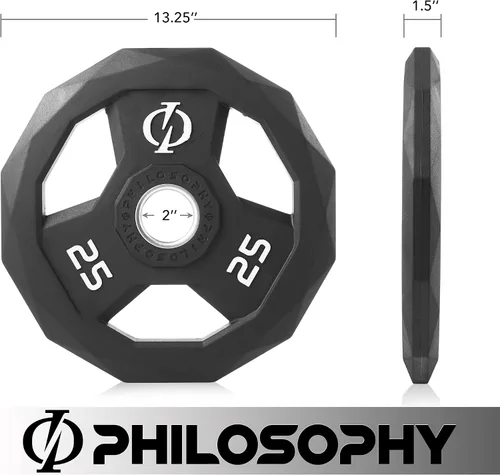 Miniatura 3 de Philosophy Gym Juego de 2 discos de peso con agarre olímpico recubierto de goma, placas olímpicas de 2 pulgadas, color negro