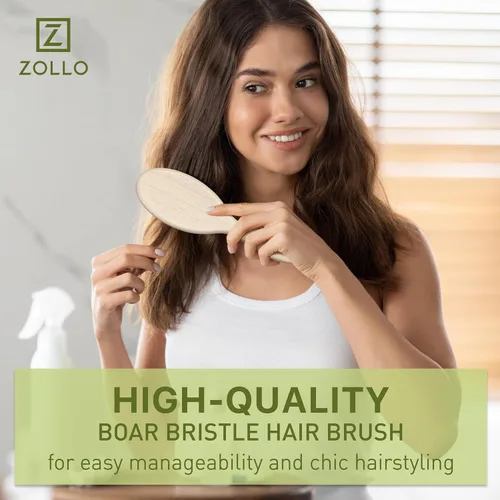 Miniatura 6 de Cepillo de cerdas de jabalí natural para mujeres, hombres y niños; cepillo desenredante seco y húmedo mejora suavemente el brillo, suaviza