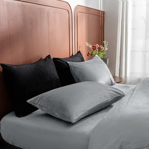 Miniatura 8 de Paquete de 2 fundas de almohada King de terciopelo con cremallera, súper suaves y acogedoras, fundas de almohada de franela difusa de lujo con Gris