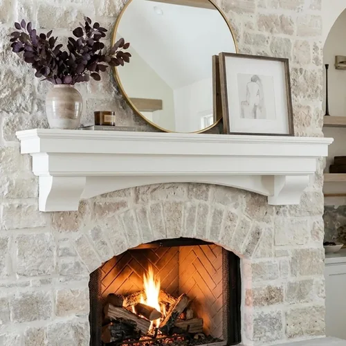 Miniatura 9 de MANTELSDIRECT Mantels Direct Salem - Repisa de Chimenea de Madera con Ménsulas Arqueadas - Cerezo 48 Pulgadas Estante Rústico de Madera de Pino