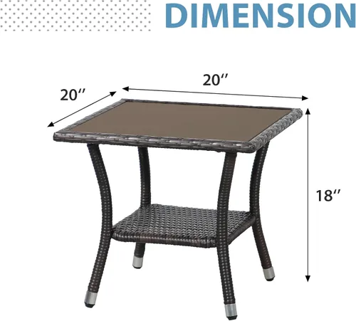 Miniatura 3 de Super Patio Mesa auxiliar de mimbre para patio al aire libre, mesa de centro de mimbre cuadrada con parte superior de vidrio, marco de aluminio