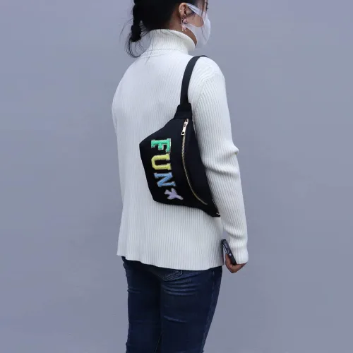 Miniatura 4 de YogoRun Riñonera Bolso de la correa de las mujeres para los hombres Nylon, Negro-Fun, Moda