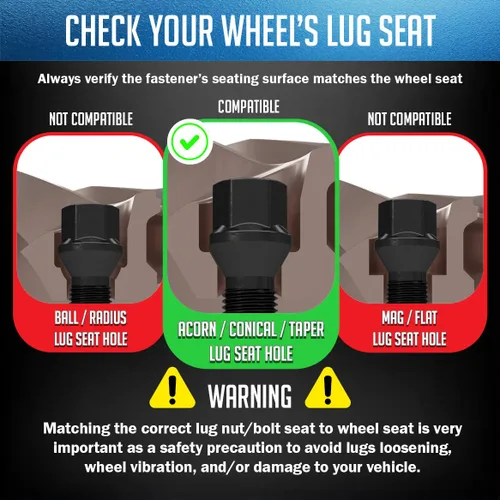 Miniatura 6 de Wheel Accessories Parts 20 pernos de asiento de bellota de rosca M14 x 1.50 con acabado negro, vástago de 1.102 in de longitud de 0.669 in hexagonal
