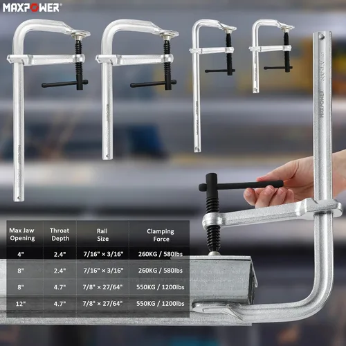 Miniatura 2 de MAXPOWER Abrazaderas F de servicio ligero para soldadura de 4", 8", 8" y 12", paquete de 4