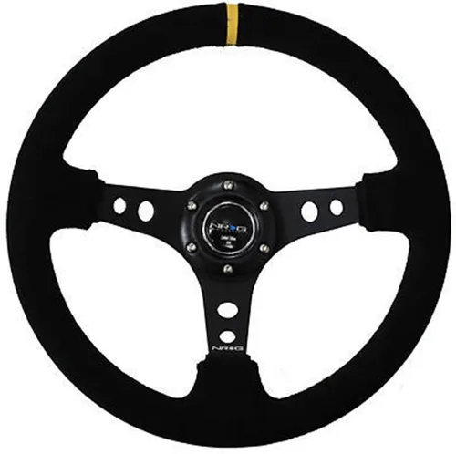 NRG Innovations NRG-RST-006S-FHA – Volante reforzado deportivo de 350 mm (3 pulgadas de profundidad), volante de ante negro con marca central fucsia