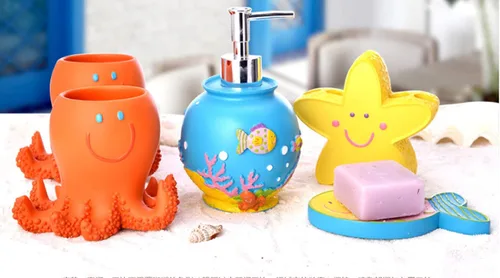Miniatura 4 de Conjunto de colección de baño con forma de pez lindo 5 unids material de resina niño como juego de accesorios para el hogar