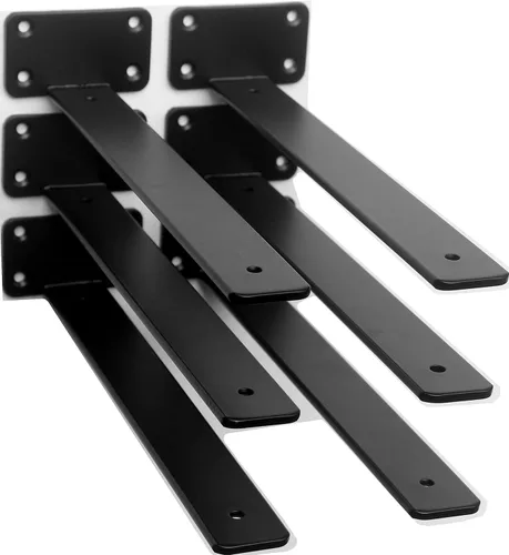 Miniatura 62 de Paquete de 2 - Soportes de estante en L ocultos negros de 4 pulgadas (1/5 pulgada de grosor) Soportes de estante flotante de hierro Soportes