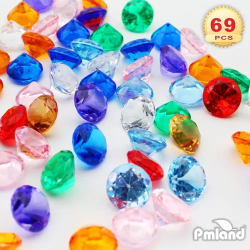 Miniatura 5 de PMLAND 69 piezas de cristales redondos grandes de diamantes acrílicos de 0.98 pulgadas (0.984 in), piedras preciosas del tesoro para dispersos