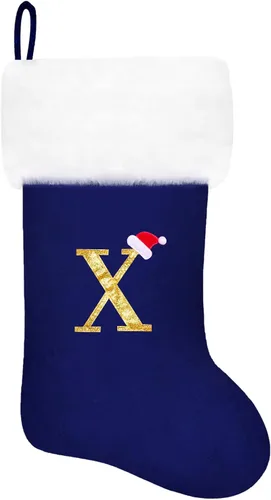 Miniatura 79 de Calcetines de Navidad bordados de 20 pulgadas con monograma, terciopelo negro con puño de felpa blanca supersuave, adornos clásicos para decoración