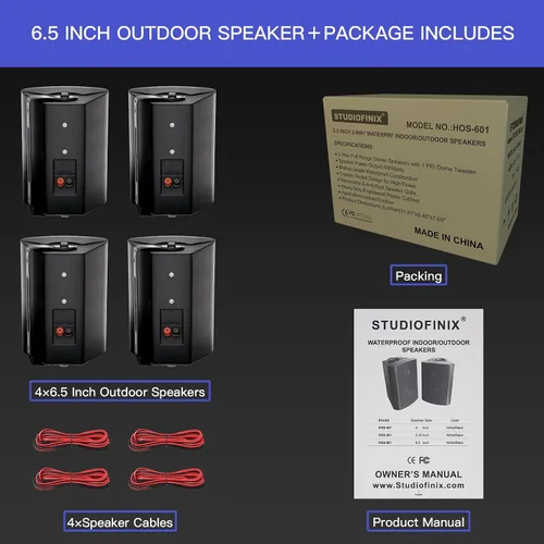 Miniatura 5 de STUDIOFINIX Altavoces para interiores y exteriores de 6.5 pulgadas con cable, impermeables, altavoces pasivos de montaje en pared, graves potentes