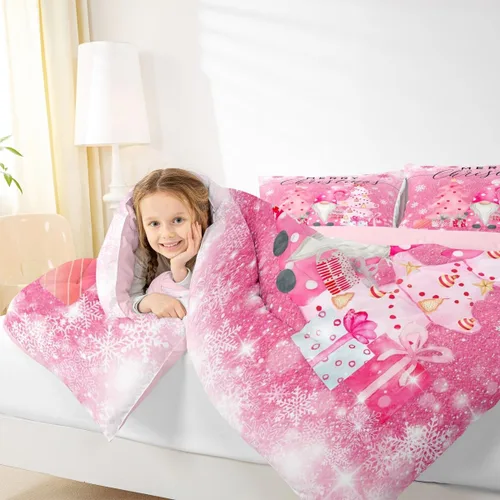 Miniatura 6 de Juego de edredón de Feliz Navidad, tamaño individual, juego de ropa de cama de flores rojas de Navidad, bayas y hojas, para niños y hombres, juego