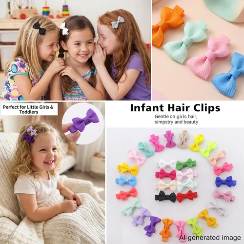 Miniatura 6 de Lazos para el pelo para niñas pequeñas: clips forrados con cinta de grogrén de 1.8 in, 60 piezas (30 pares)