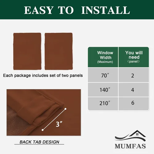 Miniatura 3 de MUMFAS Cortinas con pestaña trasera naranja tostado 52x63 2 paneles