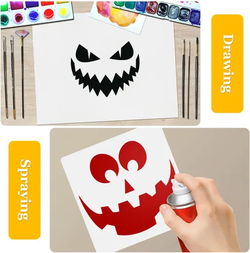 Miniatura 6 de 25 plantillas reutilizables de Halloween para dibujo de calabaza, plantillas temáticas de Halloween, plantillas temáticas de Halloween, plantilla