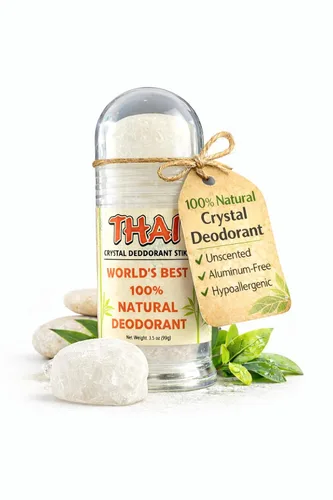 Desodorante Thai Crystal | Piedra de alumbre de sal mineral natural de potasio | Sin perfume, sin aluminio, desodorante hipoalergénico para mujeres