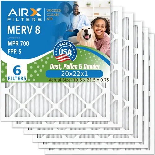 AIRX FILTERS WICKED CLEAN AIR. Filtro de aire plisado electrostático MERV 8 de 20 x 22 x 1, paquete de 6 filtros de horno HVAC AC