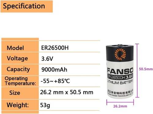 Miniatura 2 de (4 unidades ER26500H ER26500 3.6V 8500mAh batería de litio de alta capacidad C tamaño C batería de cloruro de tionilo reemplazar Tadiran TL-2200