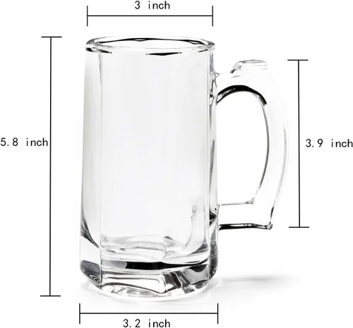Miniatura 2 de Juego de 2 tazas de cerveza pesadas, tazas de vidrio de 12.5 onzas con asa, vasos de cerveza para congelador, vasos de cerveza de 12.5 fl oz, jarra