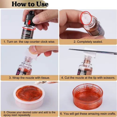 Miniatura 4 de LET'S RESIN Juego de tinta de alcohol metálico, 24 colores, tinta de resina a base de alcohol de color metálico, mezclas de alta concentración