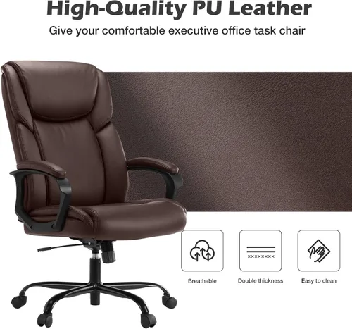 Miniatura 6 de Silla de oficina ejecutiva, silla ergonómica de escritorio para computadora para personas pesadas con ruedas, soporte lumbar, piel sintética, altura