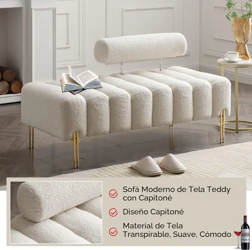 Miniatura 4 de NIOIIKIT Sofá de dos plazas moderno de 53.2", sofá acentuado tapizado con patas doradas y respaldo ajustable, pequeños sofás de felpa Teddy