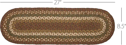 Miniatura 2 de VHC Brands Cabina de té rústica para escalera, diseño de yute verde, a rayas, con respaldo de látex, decoración ovalada, 8.5 x 27 pulgadas