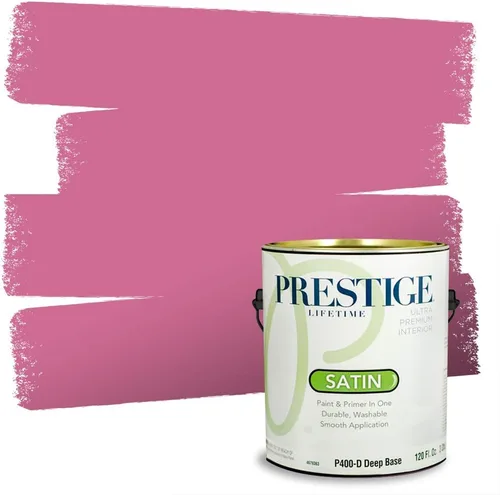 Miniatura 24 de Prestige Paints E100-T-SW6591 Pintura exterior e imprimación en uno, 1 galón, plano, combinación comparable de Sherwin Williams Amaryllis, 1 galón