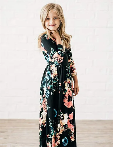 Miniatura 59 de 21KIDS Vestido largo floral de manga larga 3/4 con bolsillos para niñas de 6 a 12 años