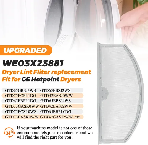 Miniatura 4 de GTD42EASJ2WW GTD33EASK0WW WE03X23881 Reemplazo de pantalla de filtro de pelusa para secadora GE Hotpoint, filtro de secadora de acero inoxidable