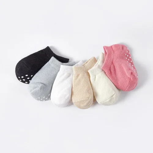 Miniatura 3 de 6 pares de calcetines de tobillo antideslizantes para niños y niñas, calcetines elásticos con agarre pegajoso para caminar para niños pequeños de 1