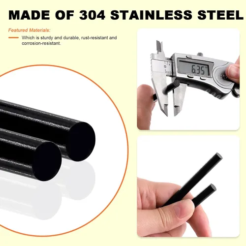 Miniatura 4 de Tanstic 2 varillas de acero inoxidable 304 de 0.250 in x 14.016 in, varillas de metal redondas negras para eje de engranajes, fabricación