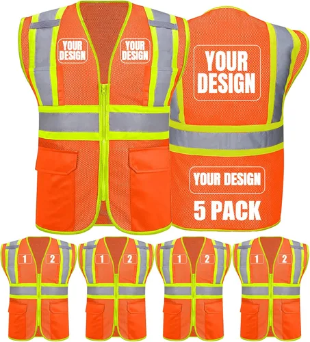 Miniatura 50 de BeautyWill Chaleco de seguridad personalizado Logo Clase 2 Chaleco reflectante de alta visibilidad con bolsillos Ropa de trabajo de construcción
