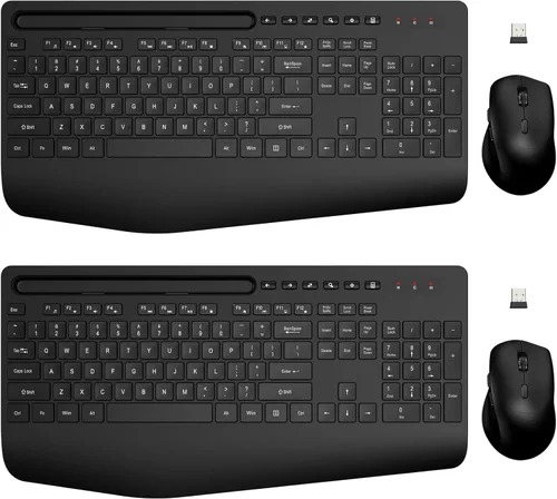 Miniatura 17 de Combo de teclado y ratón inalámbrico - Teclado ergonómico de tamaño completo con reposa muñecas, soporte para teléfono, modo de suspensión, combo