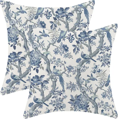 Miniatura 21 de CXMEIFLY Juego de 2 fundas de almohada de hojas florales de primavera de 16 x 16 pulgadas, para decoración de flores chinoiserie, almohadas