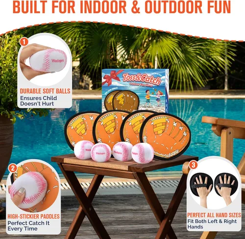 Miniatura 3 de Wedopro Juego de pelotas para lanzar y atrapar, guante de béisbol y pelotas para atrapar para niños pequeños, juegos al aire libre para niños