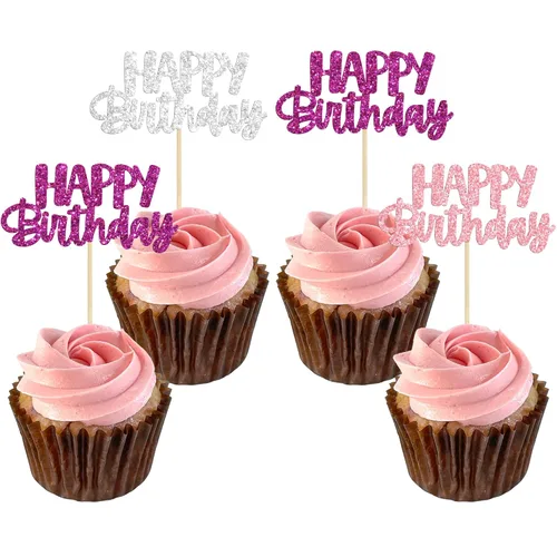 Miniatura 23 de Gyufise 24 piezas Adornos para pastel de cumpleaños con púas brillantes para magdalenas, para celebrar la decoración de pastel de fiesta temática