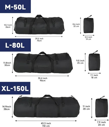 Miniatura 2 de Arxus Bolsa de lona extra grande para equipaje de viaje, deporte y campamento con correa para el hombro, Negro