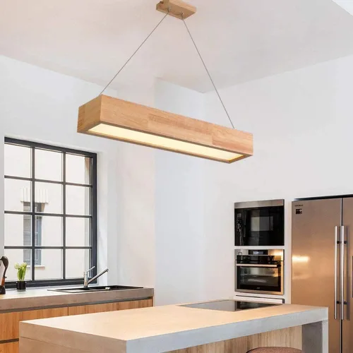 Miniatura 3 de Lámpara de techo rectangular minimalista de madera maciza de 16 W, lámpara colgante regulable de 23.6 in de largo para restaurante, comedor, isla