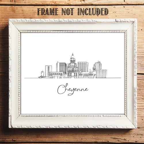 Miniatura 8 de TJ Originals Cheyenne Skyline - Decoración de pared para sala de estar, arte de pared en blanco y negro, imágenes artísticas de línea estadounidense