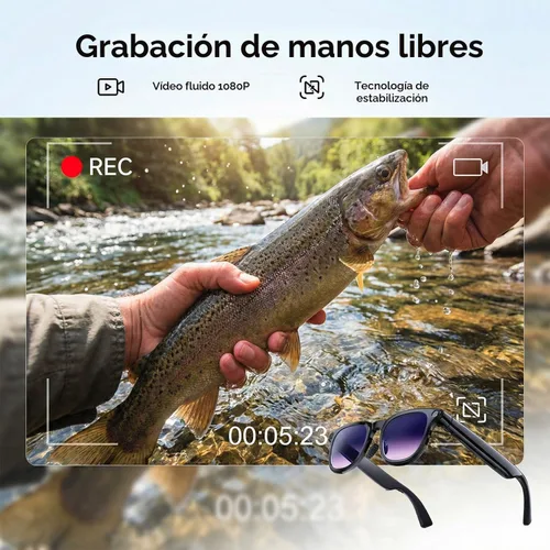 Miniatura 6 de Lentes inteligentes AI con cámara, gafas de cámara Bluetooth HD de 8 MP, gafas de sol de grabación de video 1080P para mujeres y hombres, traducción