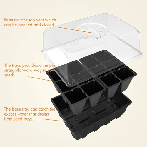 Miniatura 2 de Gardzen Paquete de 3 bandejas de inicio de semillas, bandejas de germinación de plantas, kit de inicio de semillas con cúpula ventilada de humedad