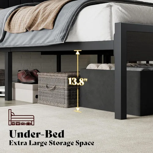 Miniatura 5 de AMERLIFE Base de cama individual con luz LED y 2 cajones de almacenamiento, plataforma de metal con cabecera de almacenamiento, tapizada