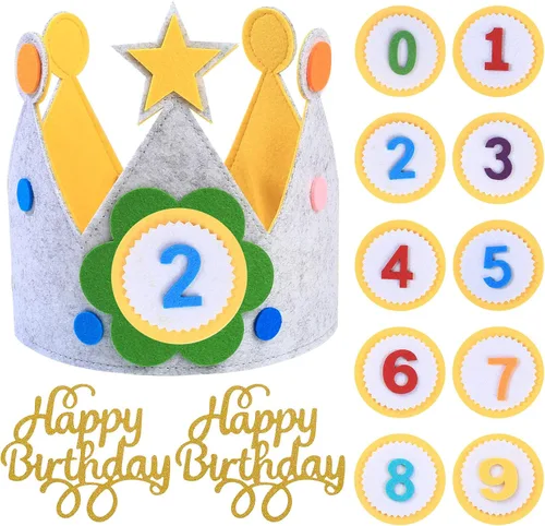 Miniatura 8 de Calcomanías 3D para niños y niñas, corona de tela, regalo de fiesta, decoración de cumpleaños, corona de 0 a 9 números reemplazables Azul