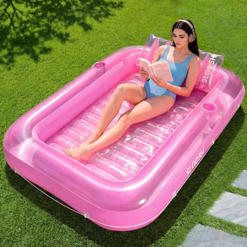 Miniatura 12 de SLOOSH Flotador inflable para adultos, con almohada, 216 x 145 cm, 4 en 1: balsa estilo tina bronceadora, camastro para tomar el sol, para fiestas