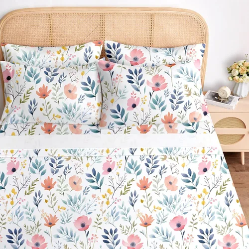 Miniatura 13 de BYSURE Juego de sábanas estampadas de reno y árbol de Navidad, 6 piezas (tamaño King, árbol de Navidad), ropa de cama de microfibra con bolsillo