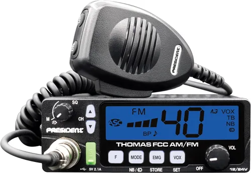 Miniatura 4 de President Thomas FCC Radio AM/FM CB – 40 canales, manos libres VOX, puerto USB, ASC, pantalla LCD multicolor – Transceptor móvil compacto de 12/24 V