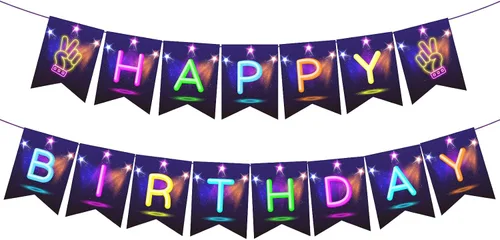 Cartel de feliz cumpleaños brillante, decoración de fiesta brillante, letras que brillan en la oscuridad, suministros de fiesta temática para niños