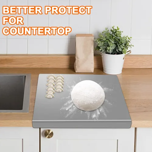 Miniatura 7 de Tabla de Cortar de Acero Inoxidable 304 con 2 Alfombrillas Antideslizantes, Yoposeo Tablas de Cortar Resistentes para Hornear para Cocina, Carne