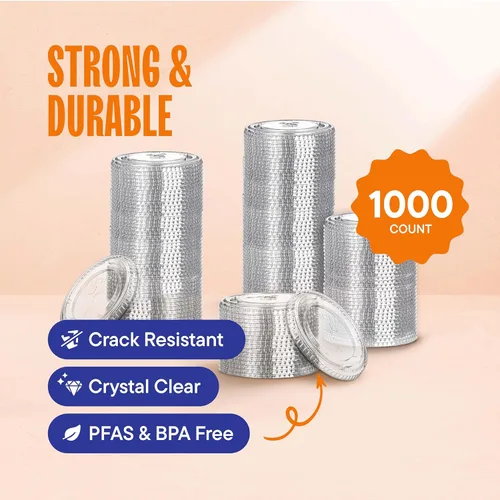 Miniatura 2 de Tapas planas de plástico PET transparente con ranura para popote (paquete de 1000) para 12, 16, 20, 24 onzas. Se adapta a vasos de plástico ultra