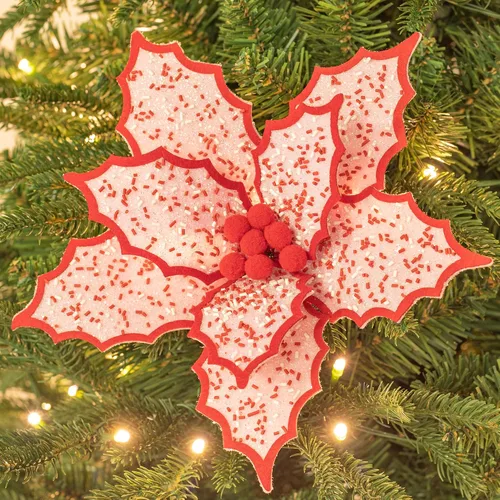 Miniatura 3 de KI Store 6 piezas Flores de Nochebuena Rojas para Árbol de Navidad de 12 Pulgadas Decoraciones de Árbol de Navidad Candyland Exhibición Floral